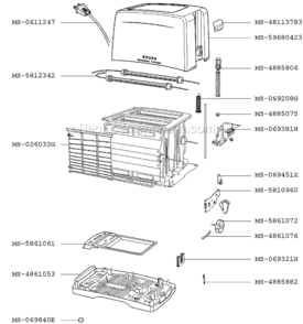 Page A Diagram and Parts List for F2887051(0)  Krups Toaster