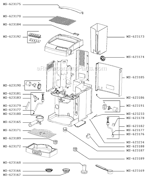 Page B Diagram and Parts List for XP618050/9B0  Krups Coffee Maker