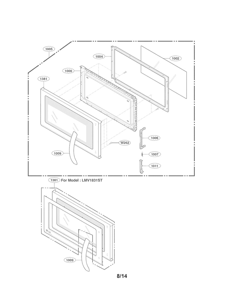 Door Parts Diagram and Parts List for LMV1831SW  LG Microwave