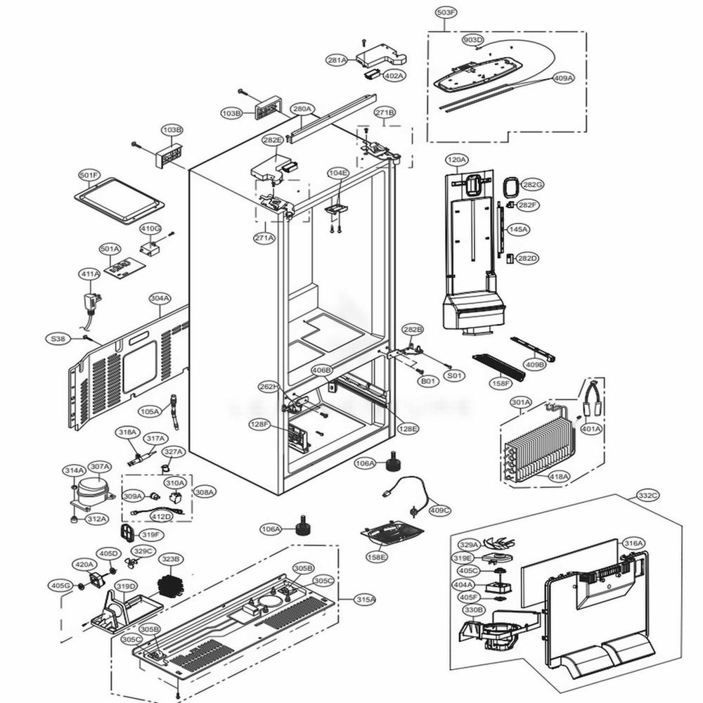 Case Parts Diagram and Parts List for 71319 AWBCSE2 LG Refrigerator