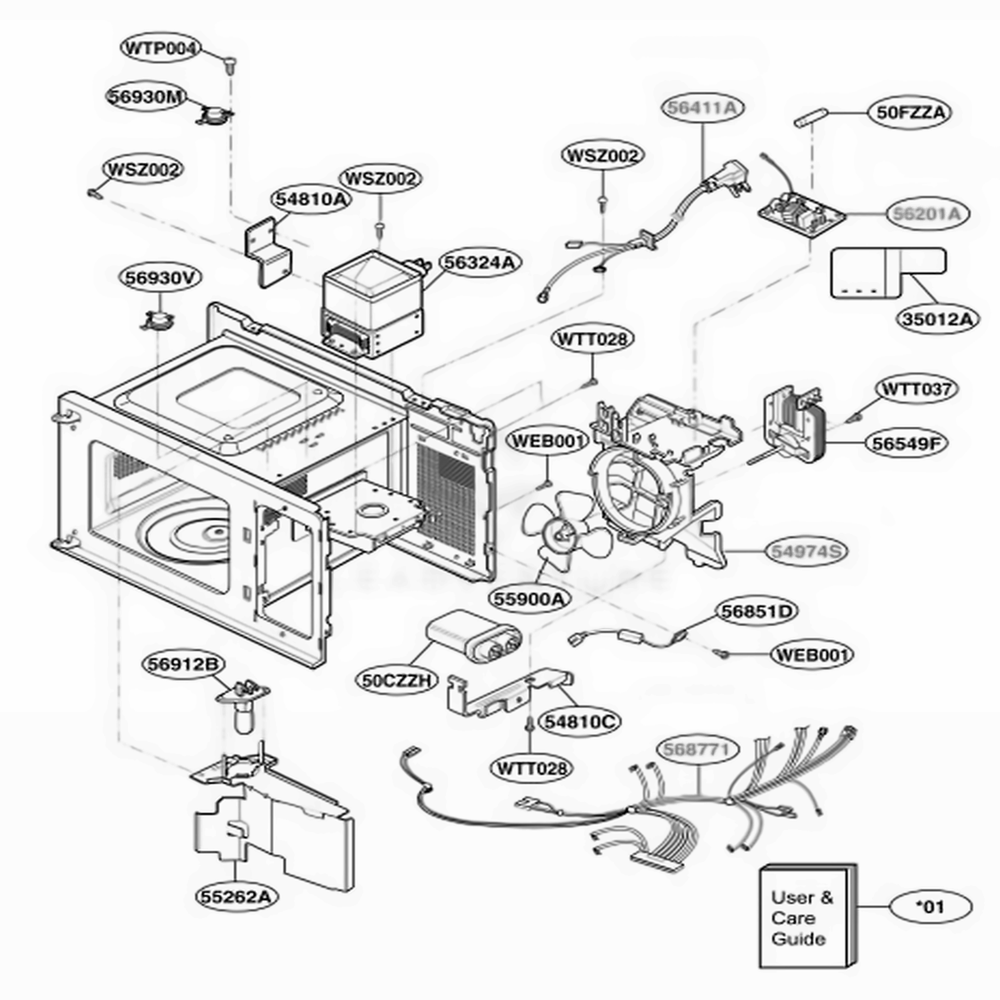 Interior Parts 2 Diagram and Parts List for JES638WF KWHEGEU LG Range