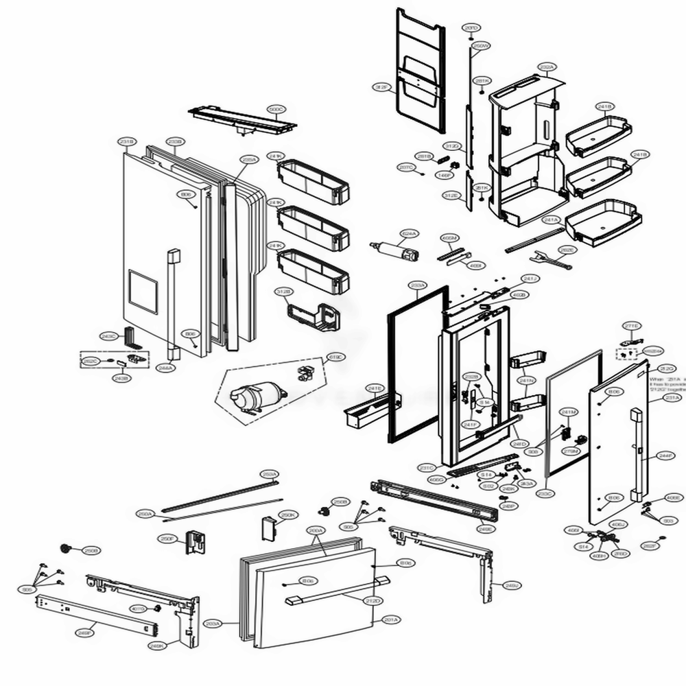 Door Parts Diagram and Parts List for UPFXC2466S ASTCNA1 LG Refrigerator