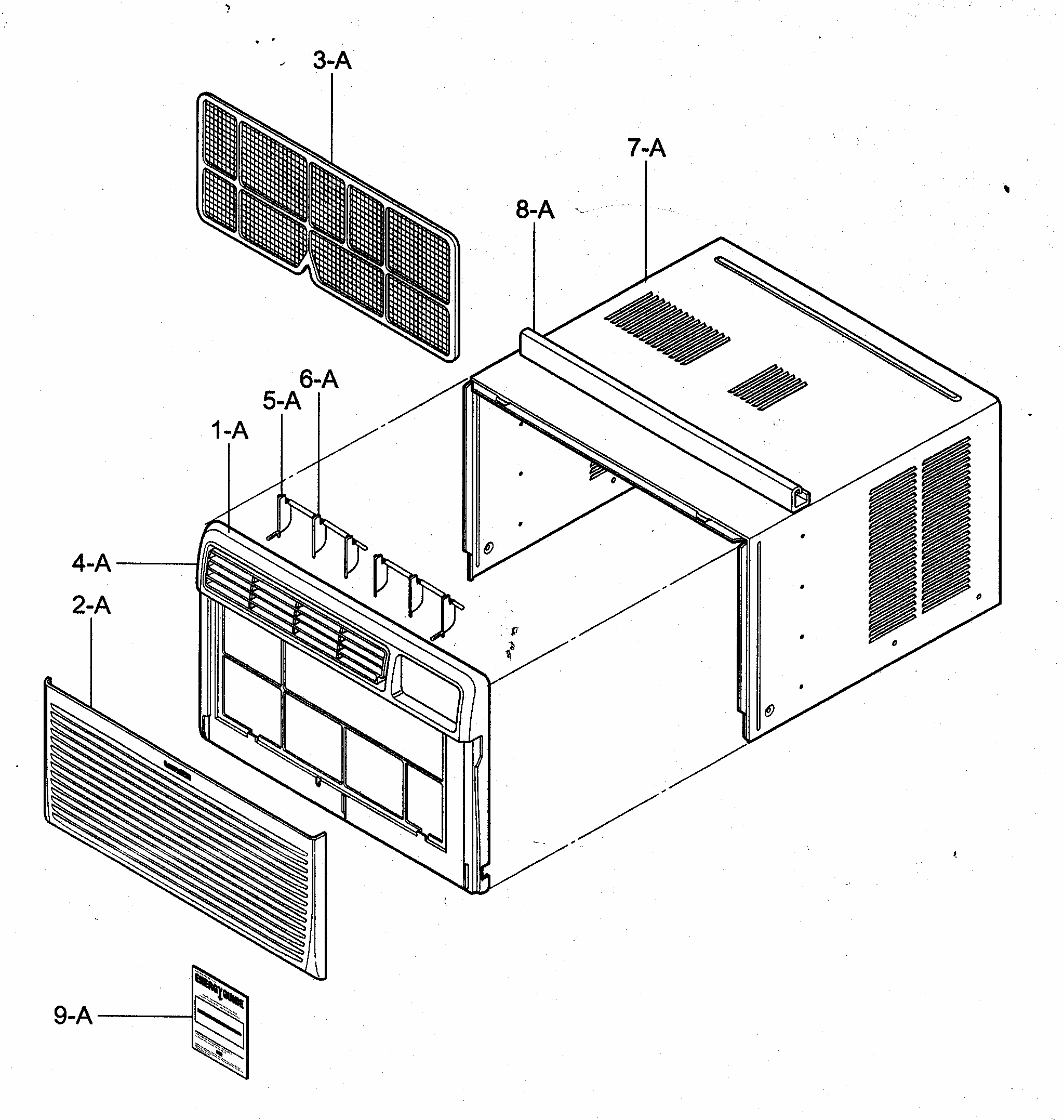 Cabinet/front Grille Assy Diagram and Parts List for 58074100400  Kenmore Air Conditioner