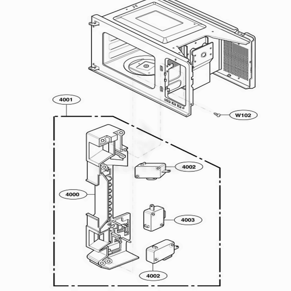Latch Board Parts Diagram and Parts List for DEL10E AGRQMTR LG Range