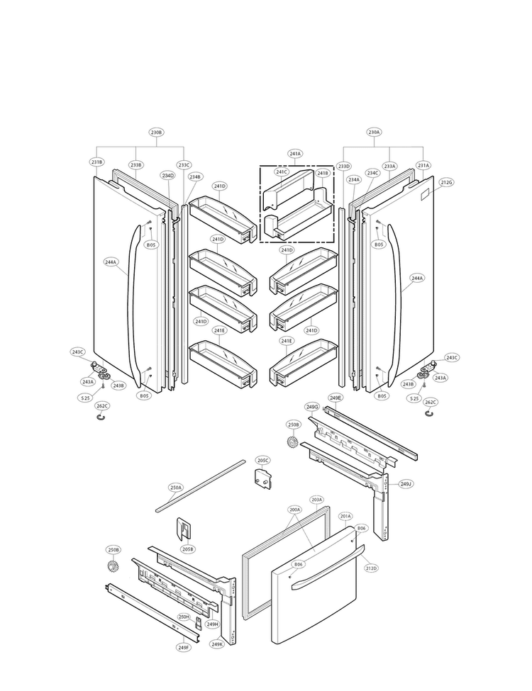 Door Parts Diagram and Parts List for LFC21776ST 02 LG Refrigerator