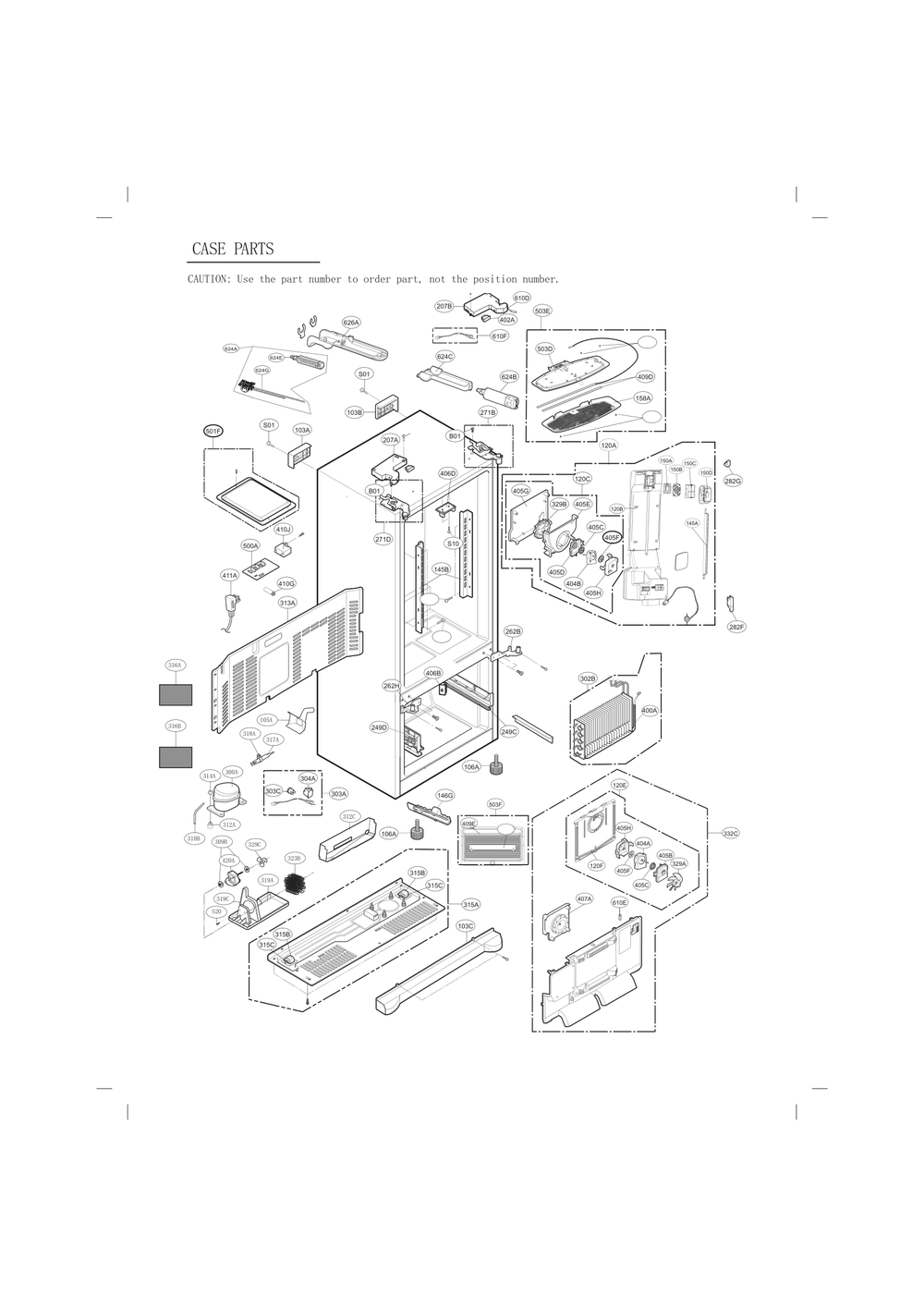 Case Parts Diagram and Parts List for GC-J28AGKXM ASBCNA0 LG Refrigerator