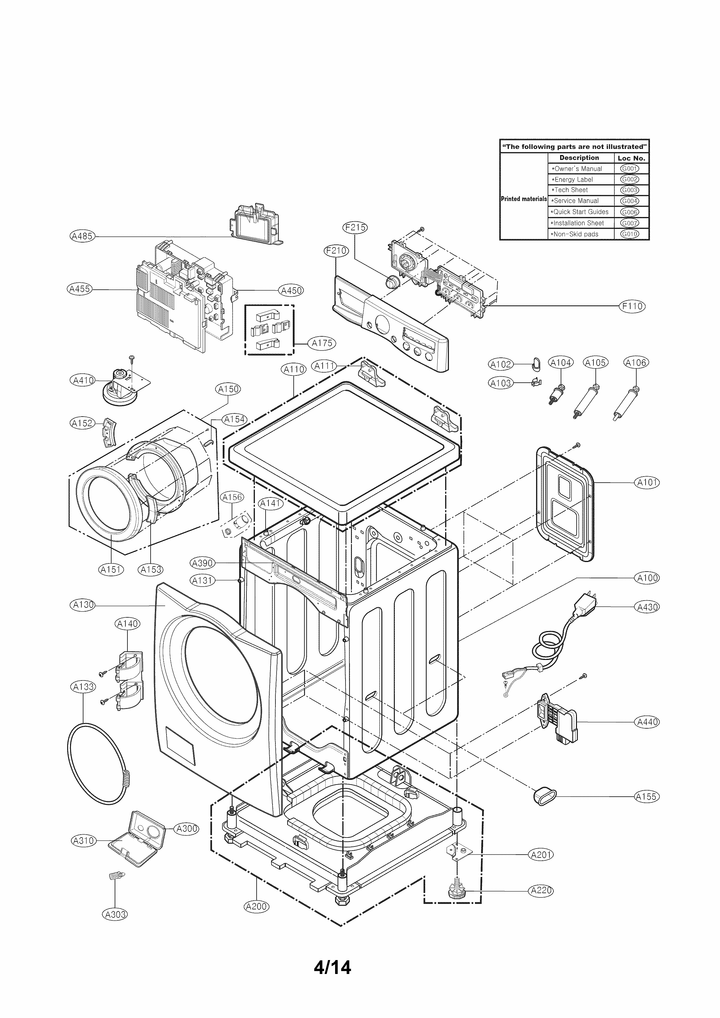 Cabinet And Control Parts Diagram and Parts List for 79641282310  Kenmore Washer