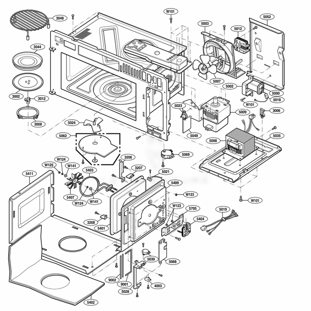Interior Parts 1 Diagram and Parts List for DOTRC17SS ASBEDOM LG Range