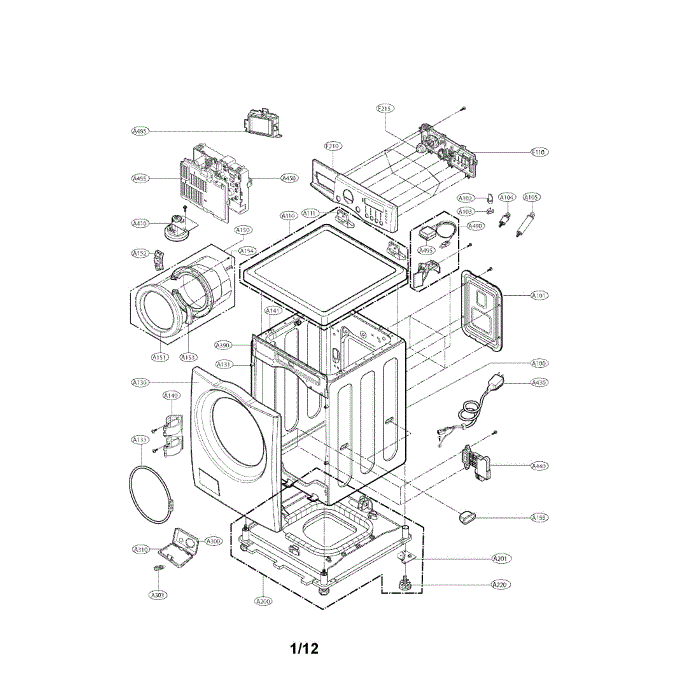 Cabinet And Control Panel Diagram and Parts List for WM2077CW 00 LG Washer