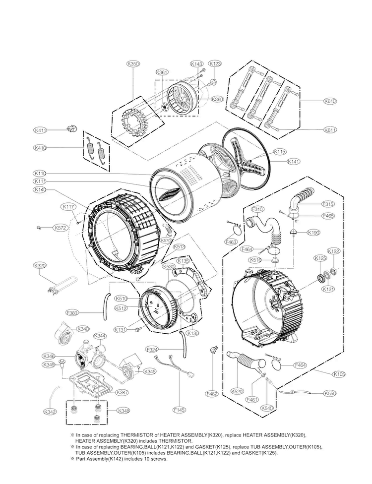 Drum And Tub Parts Diagram and Parts List for WM9000HWA  LG Washer
