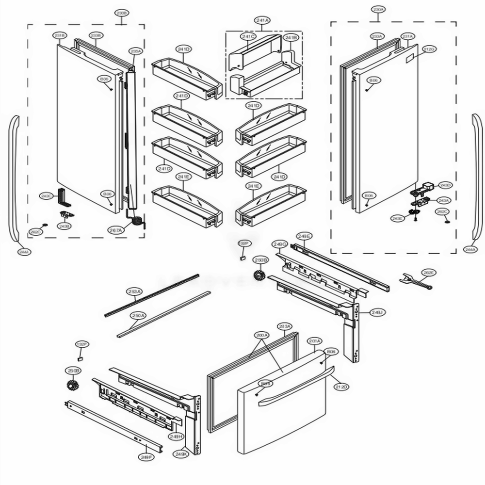 Door Parts Diagram and Parts List for LFCS25426D ASBCNA0 LG Refrigerator