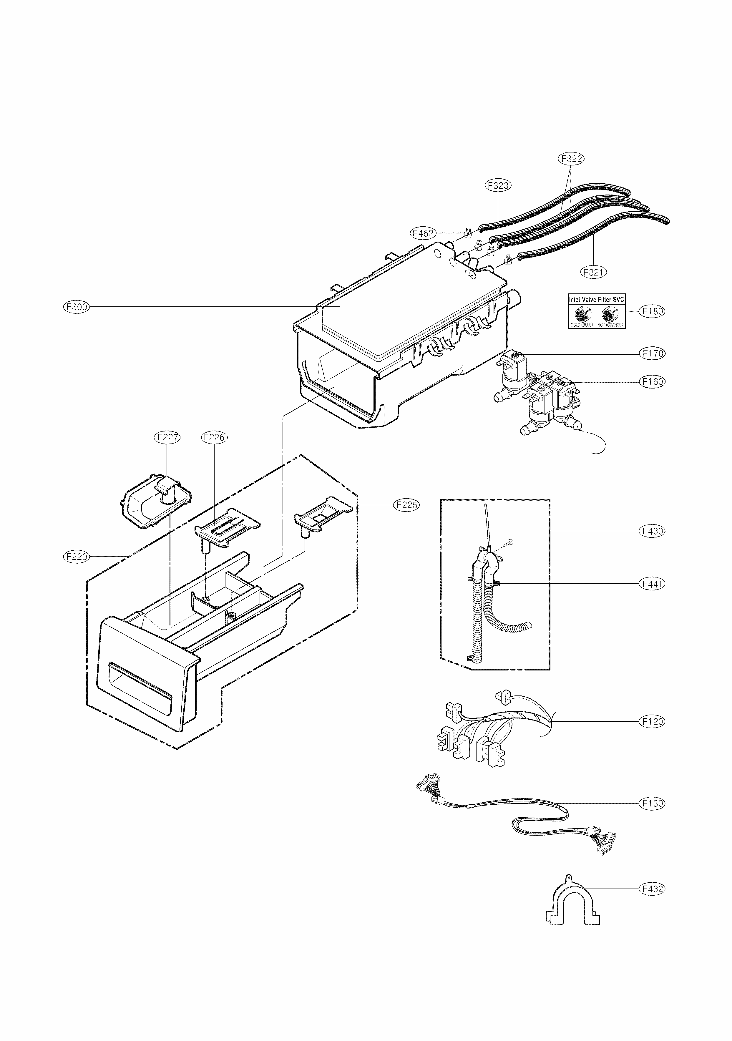 Dispenser Parts Diagram and Parts List for 79641282310  Kenmore Washer
