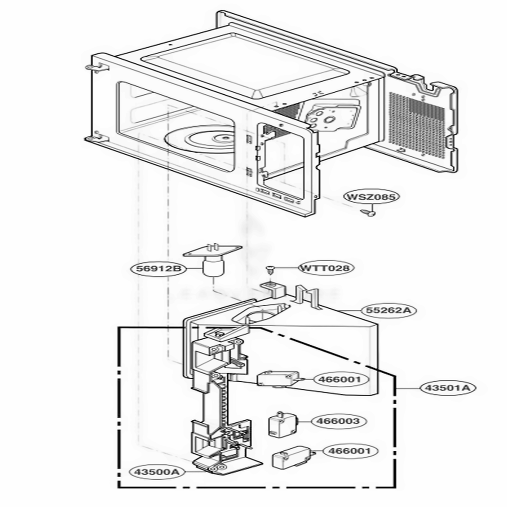 Latch Board Parts Diagram and Parts List for 89030 AMWESEC LG Range