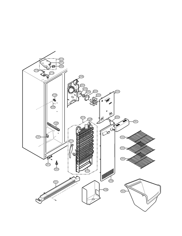 Freezer Compartment Parts Diagram and Parts List for LSC269905TT  LG Refrigerator