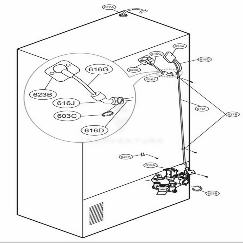 Valve And Water Tube Parts Diagram and Parts List for 73054 ABICSE0 LG Refrigerator