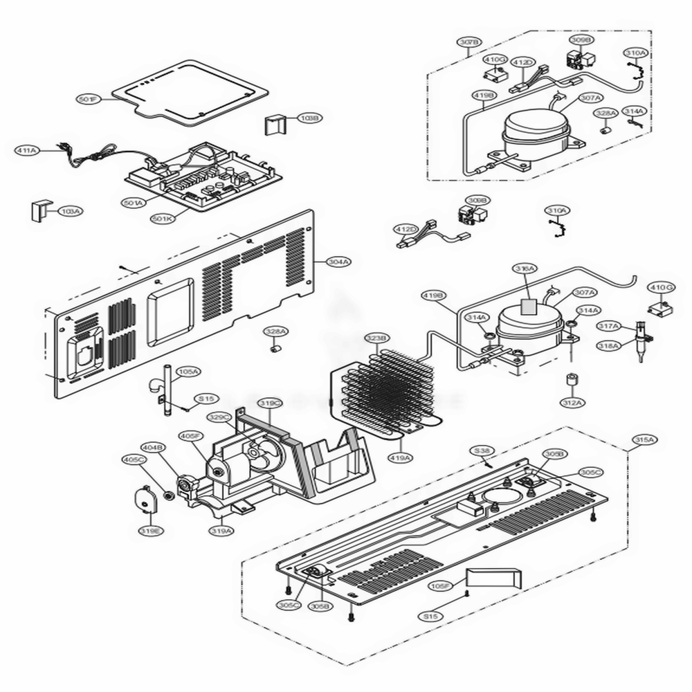Machine Compartment Diagram and Parts List for 58826 ATICSER LG Refrigerator