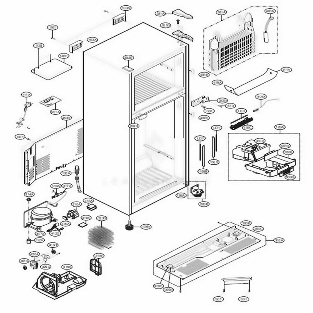 Case Parts Diagram and Parts List for 78032 ASWCSE8 LG Refrigerator