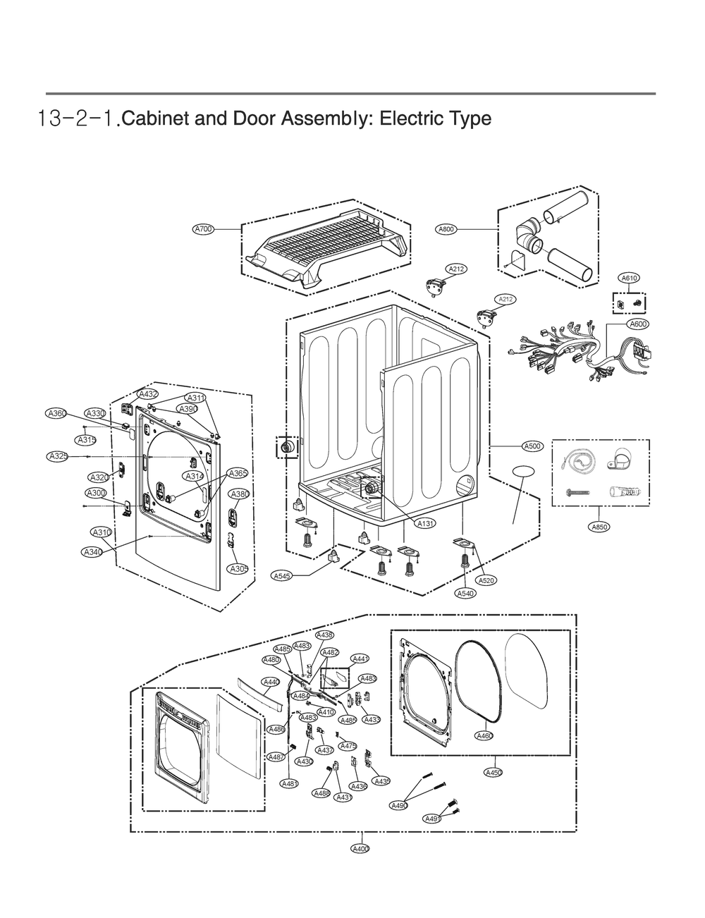 Cabinet And Door Assembly Diagram and Parts List for DLE7400WEA ABWEEUS LG Dryer