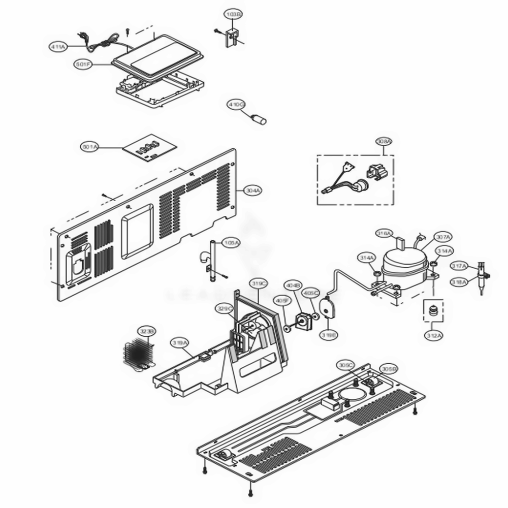 Machine Compartment Diagram and Parts List for LSXC22486S ASTCNA1 LG Refrigerator