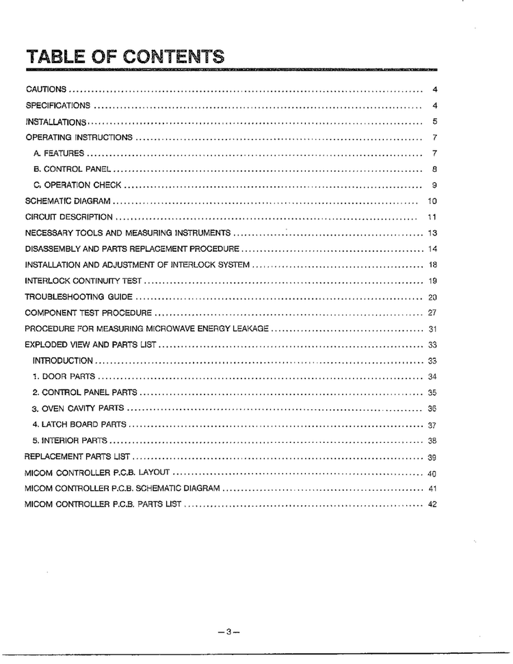 Table Of Contents Diagram and Parts List for MA-1171S  LG Microwave