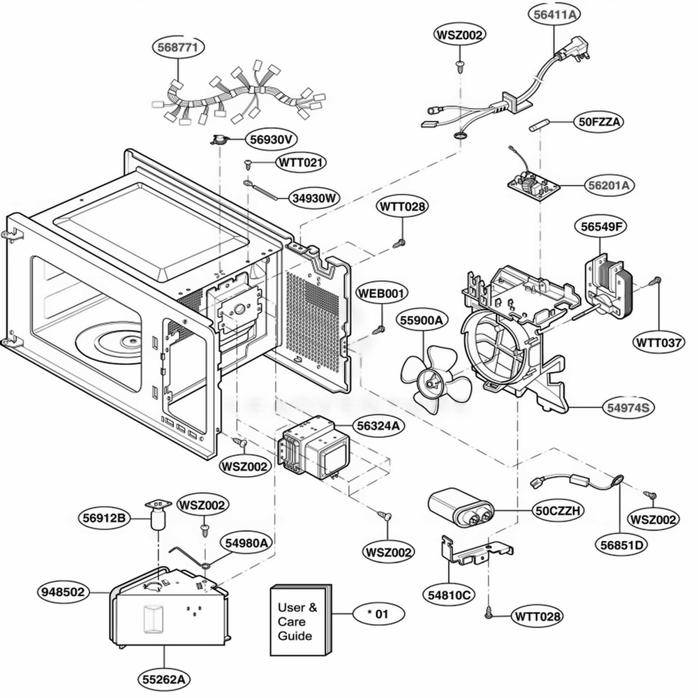 Interior Parts Diagram and Parts List for MT4110SKB2 CB2EWRP LG Range