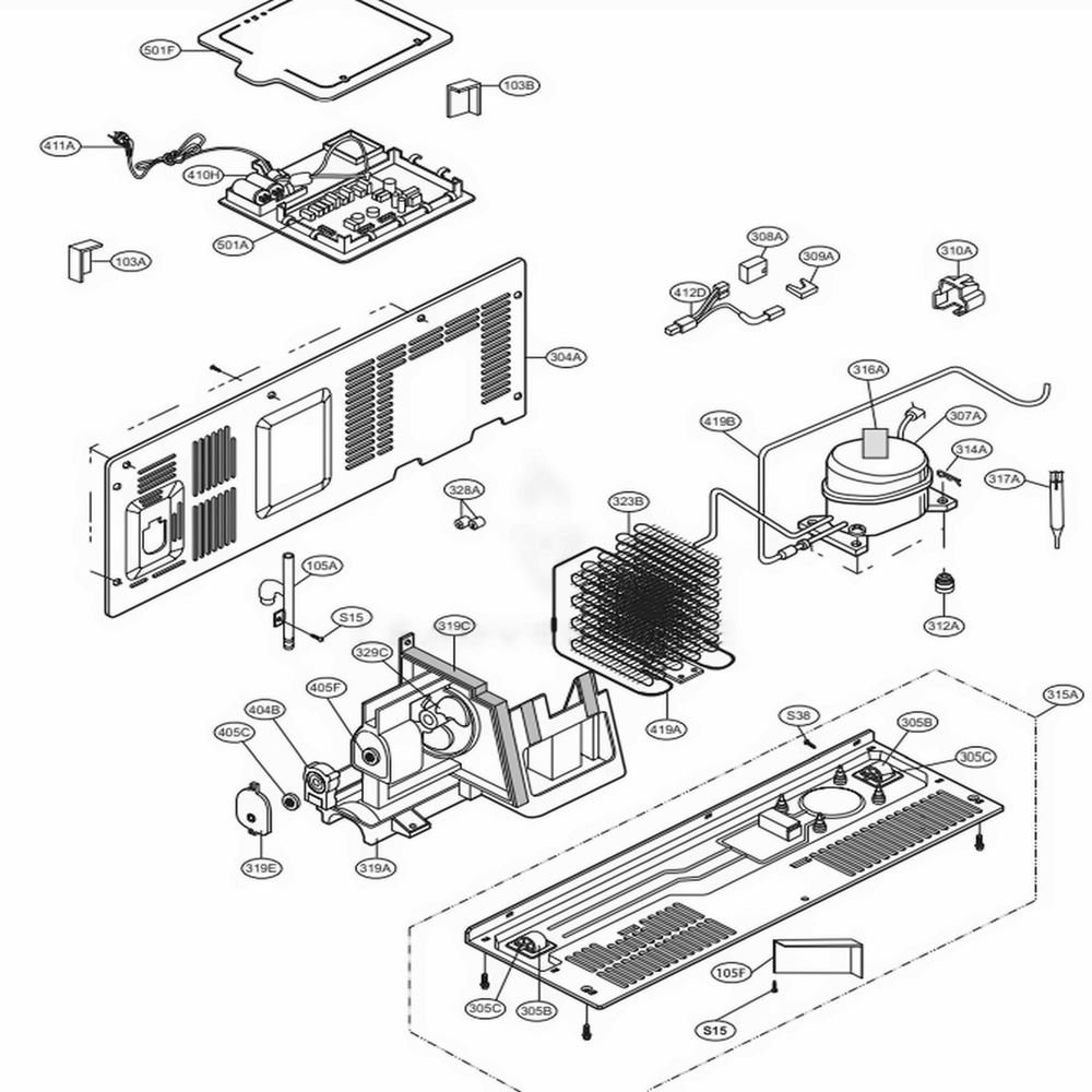 Machine Compartment Diagram and Parts List for 51093 ASTCSE1 LG Refrigerator