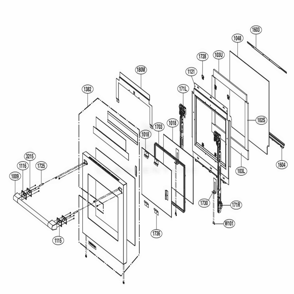 30-Inch Door Parts Diagram and Parts List for SKSDR480SIS ASTLSGN LG Range