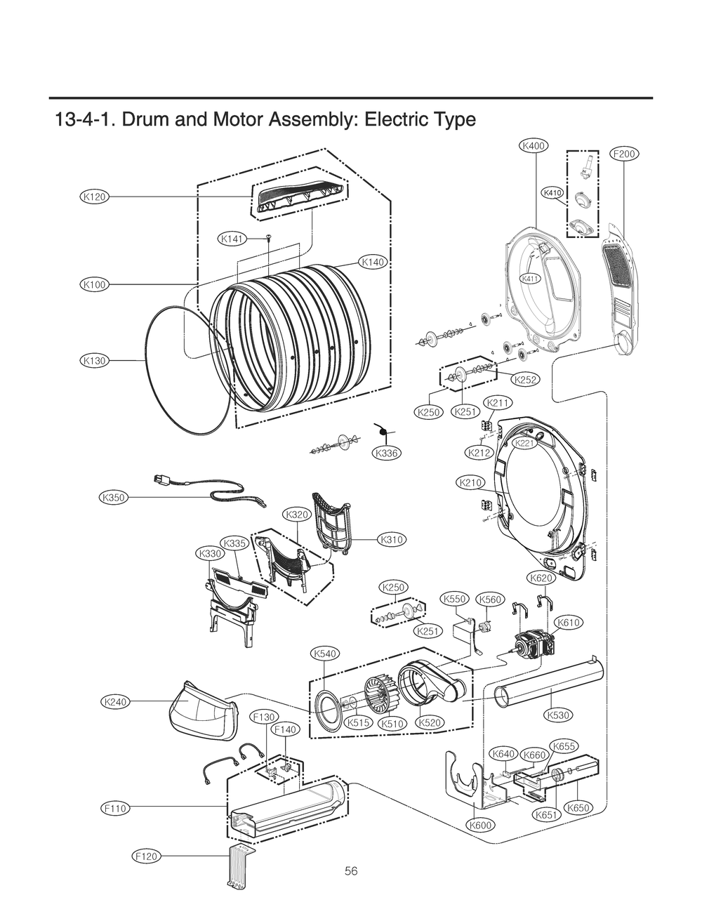 Drum And Motor Assembly Diagram and Parts List for RV1851VS ASSEEUS LG Dryer