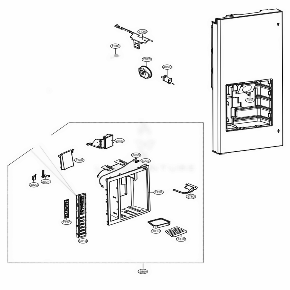 Dispenser Parts Diagram and Parts List for LFX23961ST AST2LGA LG Refrigerator