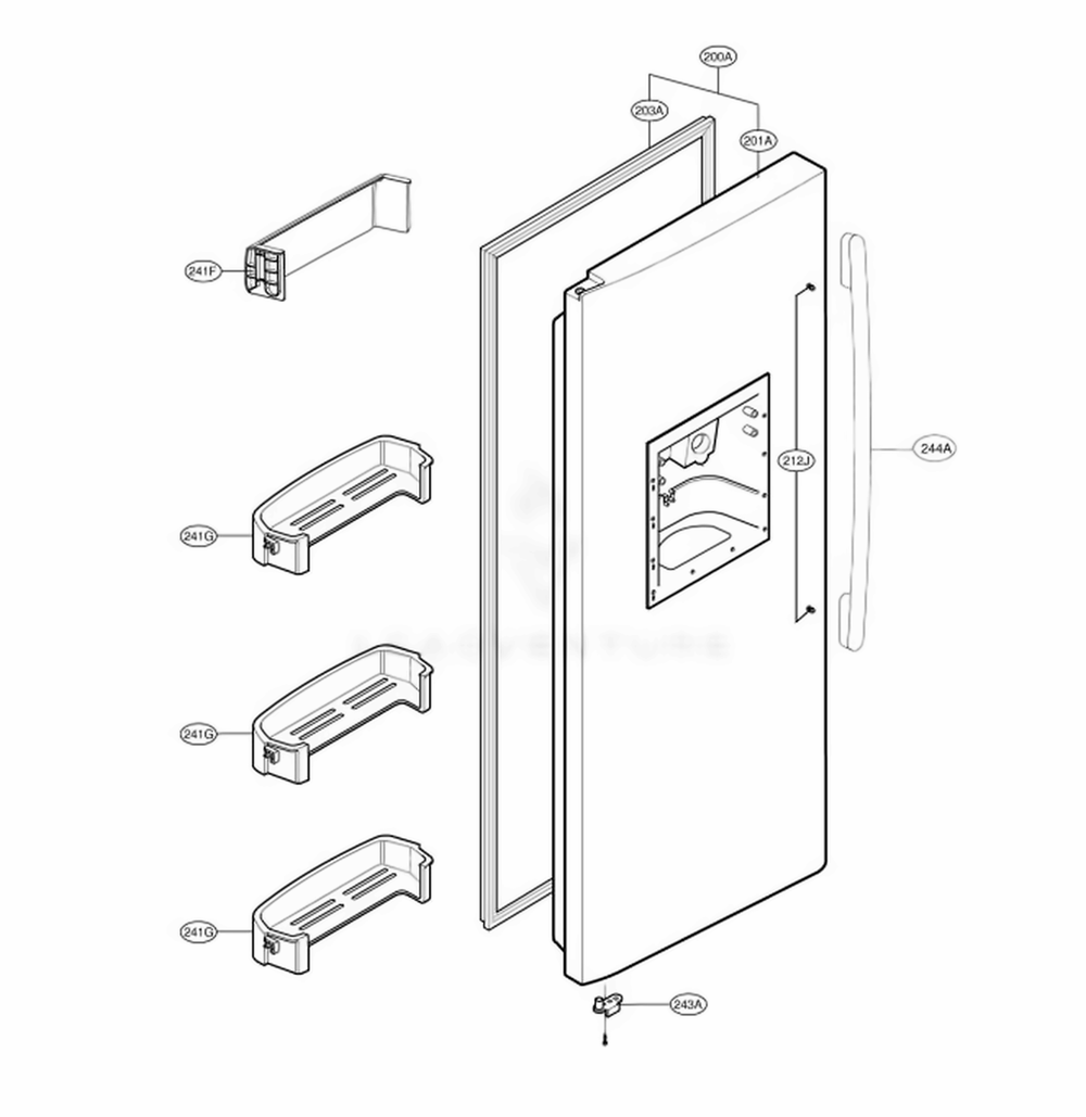 Freezer Door Part Diagram and Parts List for 58812 ASWCSER LG Refrigerator
