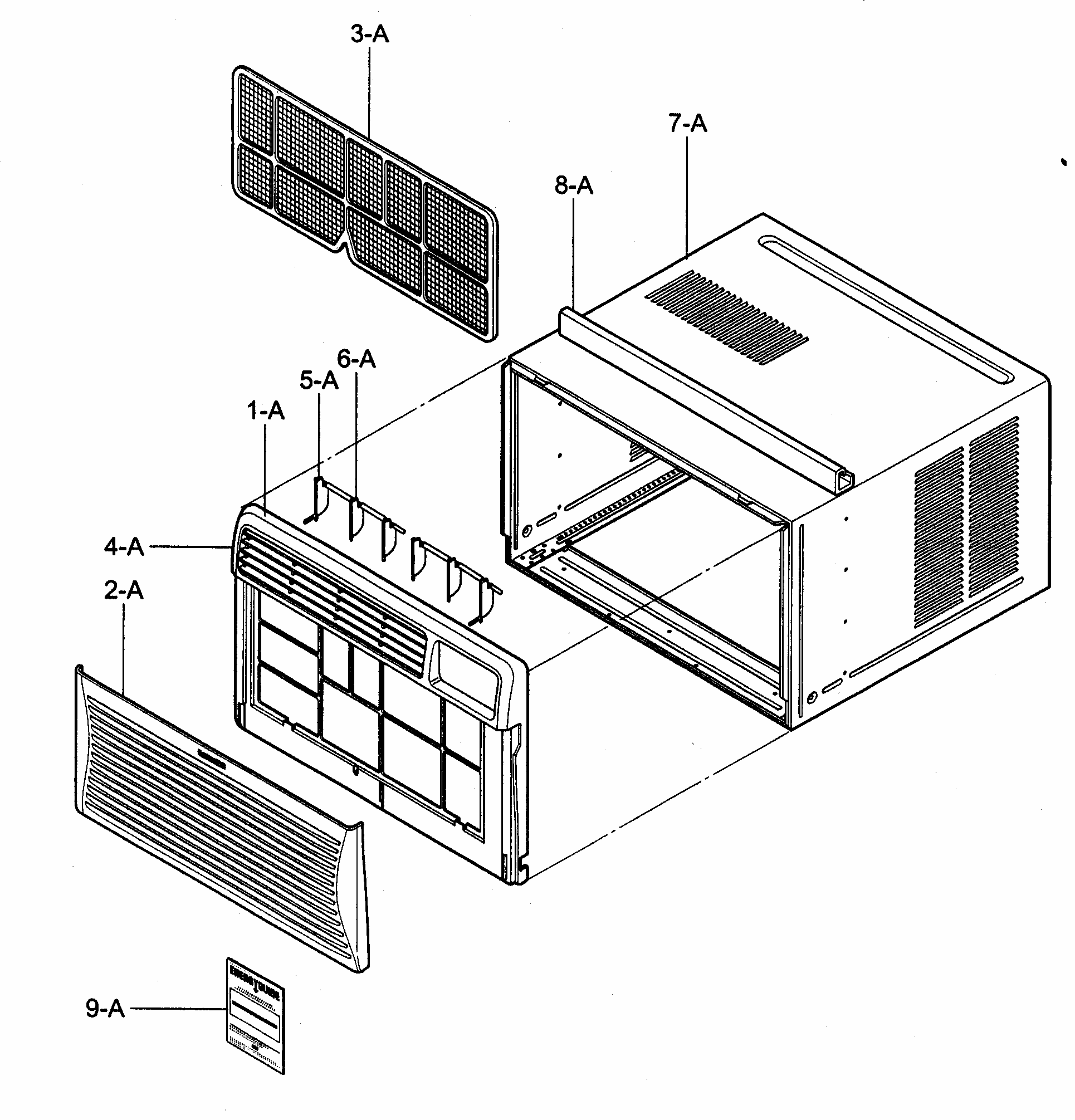 Cabinet/front Grille Assy Diagram and Parts List for 58074107400  Kenmore Air Conditioner