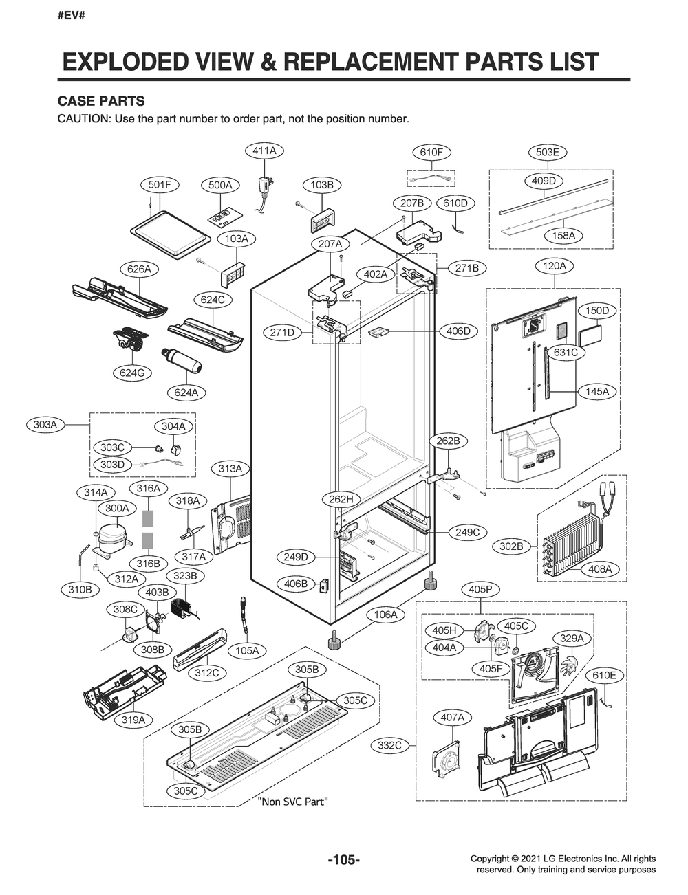 Case Parts Diagram and Parts List for LFXC22596D ASBCNAA LG Refrigerator