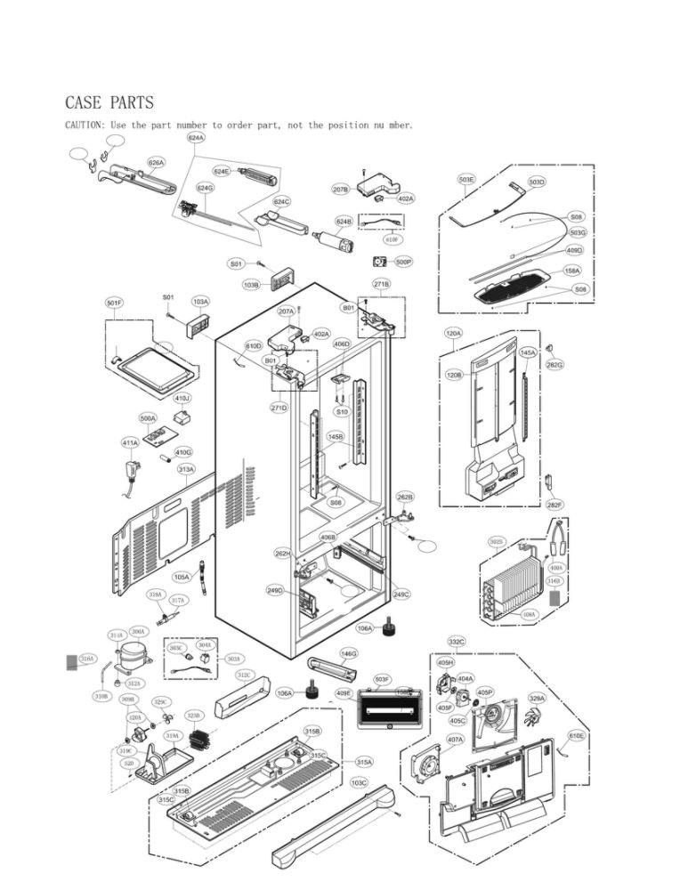 Case Parts Diagram and Parts List for LFX28968SB 02 LG Refrigerator