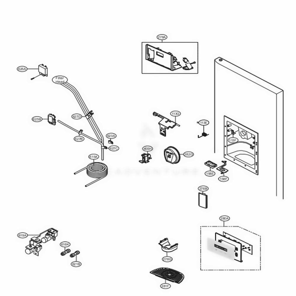 Ice And Water Part Diagram and Parts List for 51373 AST1SER LG Refrigerator