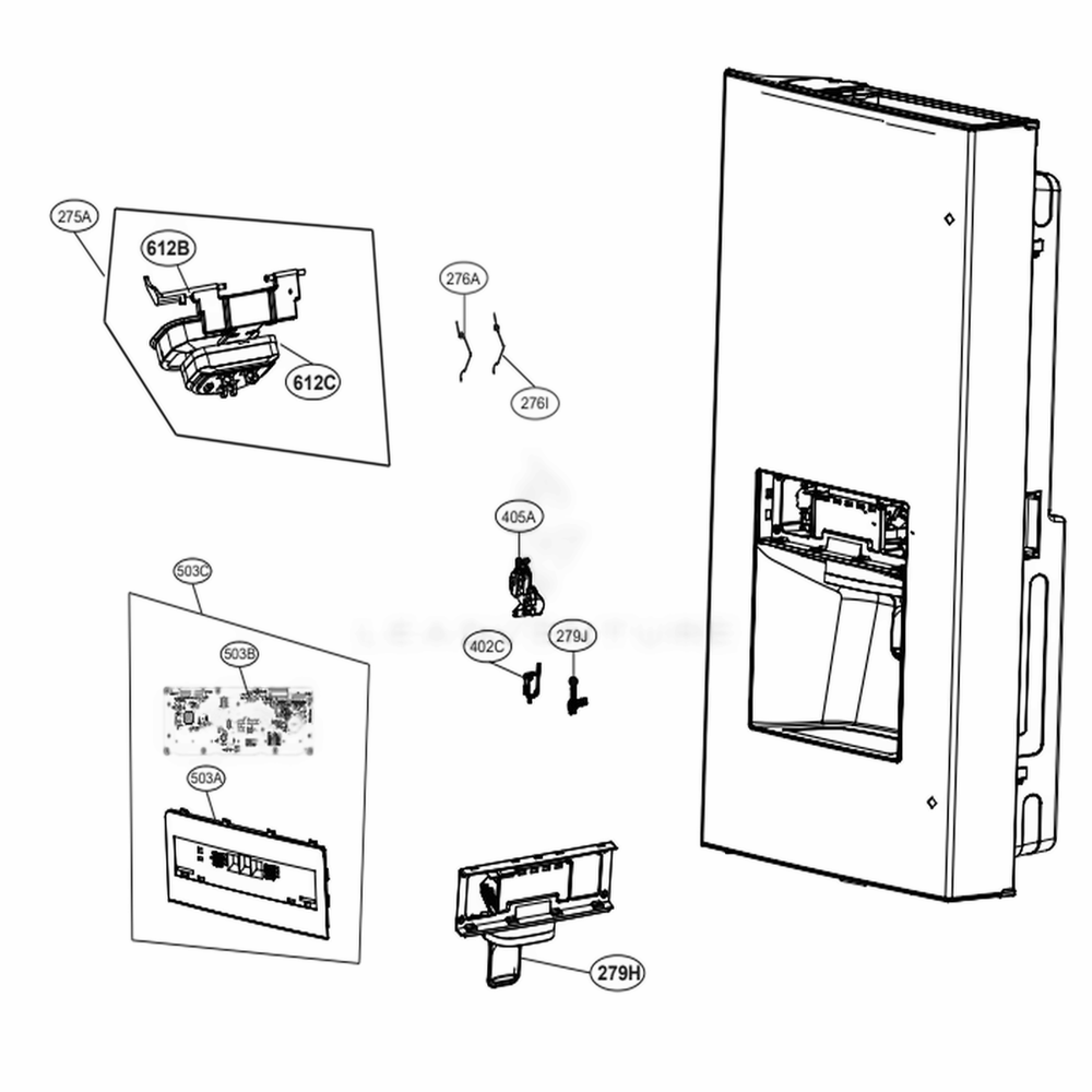 Dispenser Parts Diagram and Parts List for 73107 ASBCSE2 LG Refrigerator