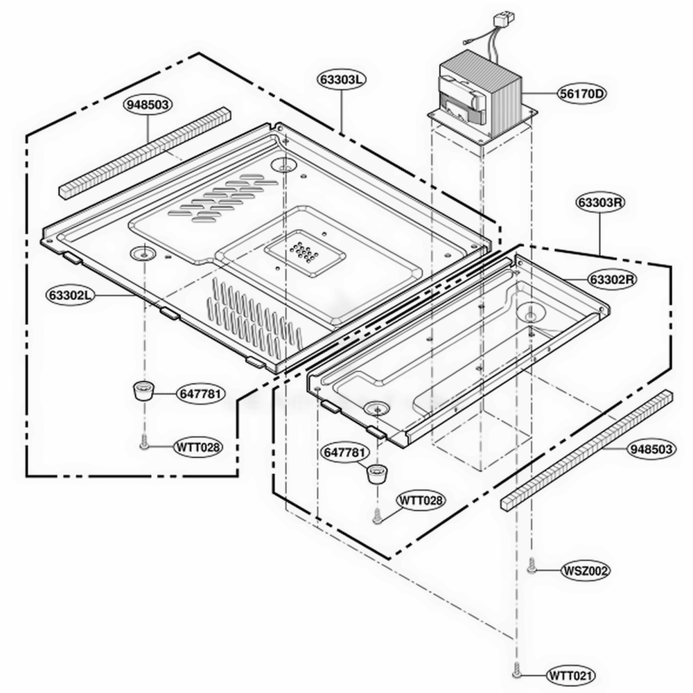 Base Plate Parts Diagram and Parts List for YKCMS135HSS STEKAC LG Range