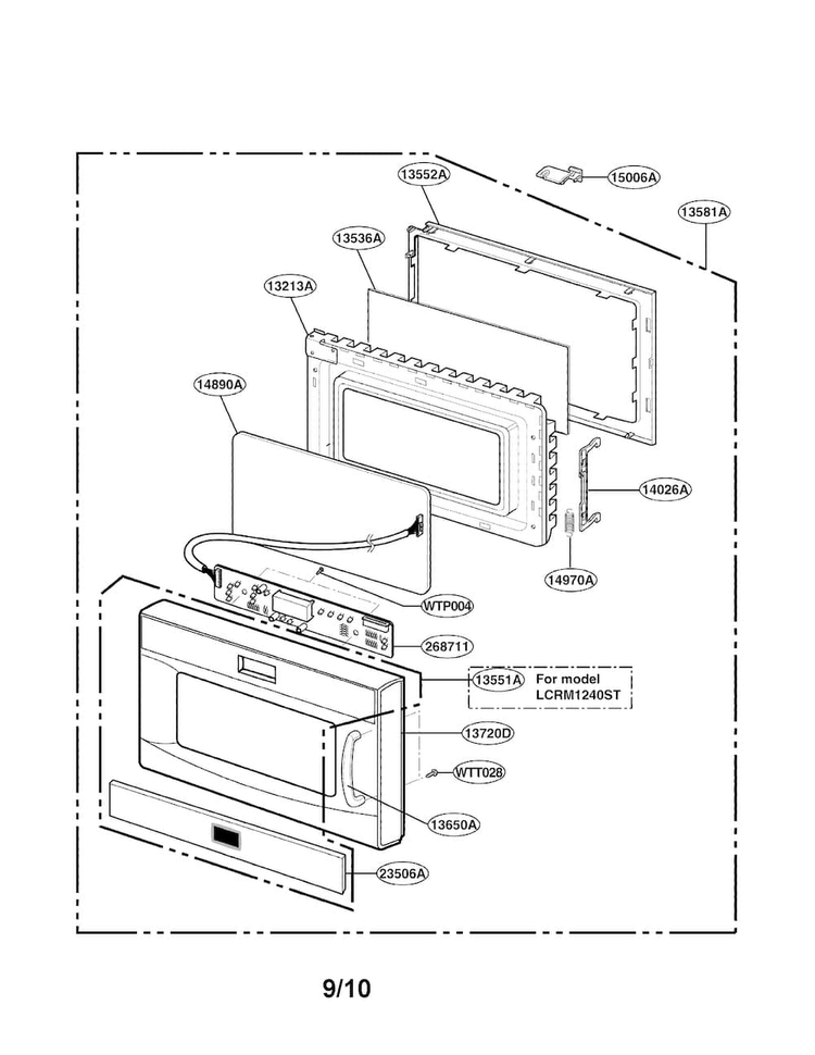 Door Parts Diagram and Parts List for LCRM1240SW01  LG Microwave
