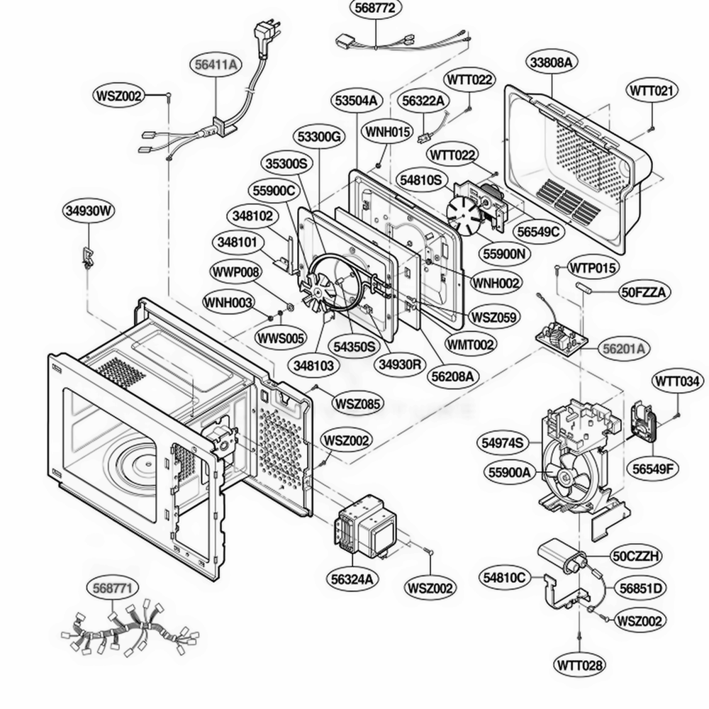 Interior Parts 2 Diagram and Parts List for JMC9158AAQ ABSEJEN LG Wall Oven