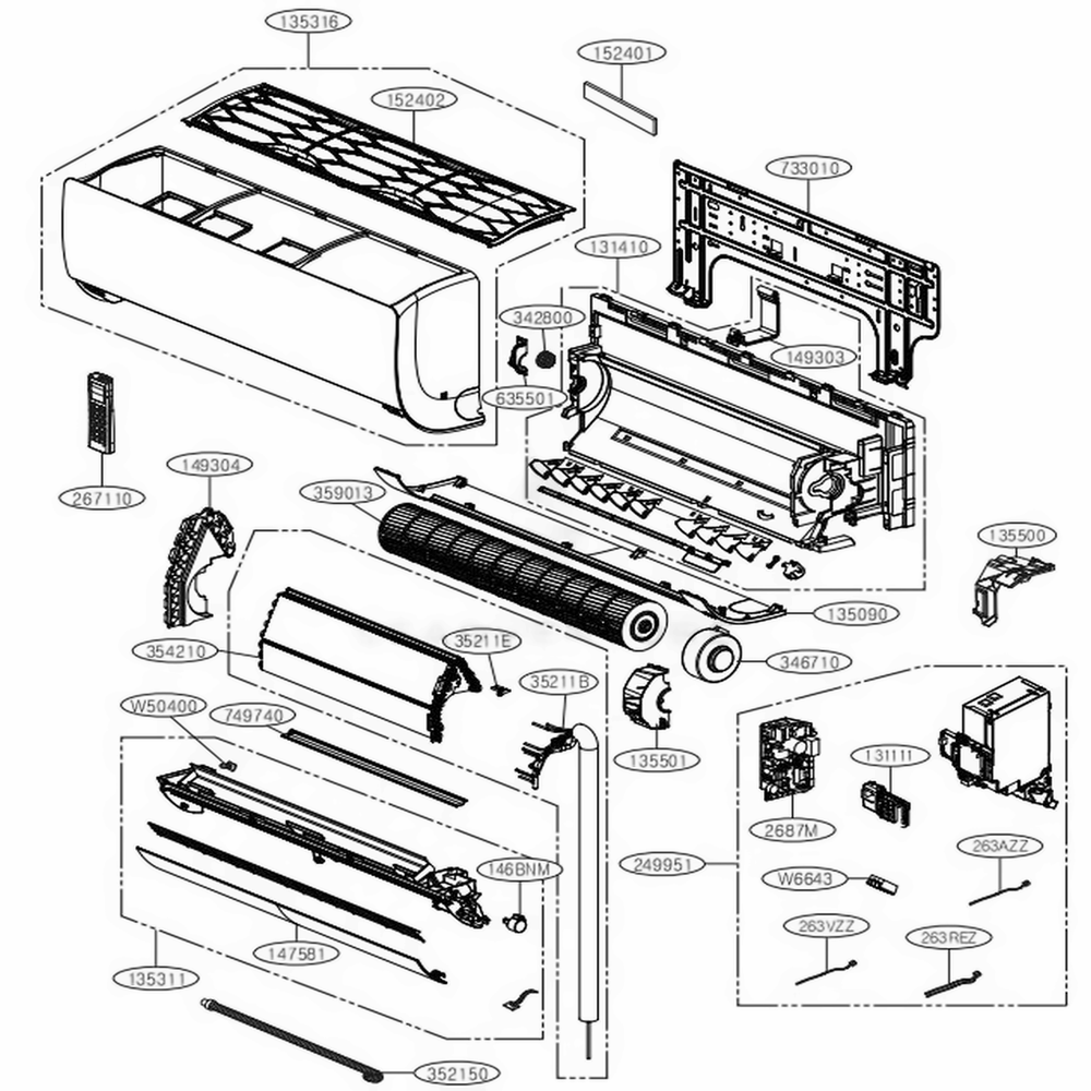 Indoor Unit Diagram and Parts List for LAN090HSV5 AK6GEUS LG Air Conditioner