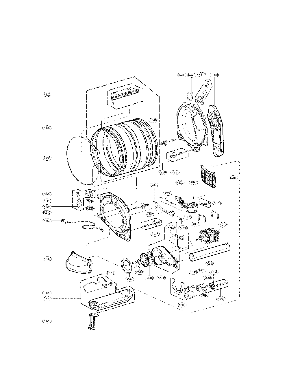 Drum and tub part Diagram and Parts List for 79681583410  Kenmore Dryer