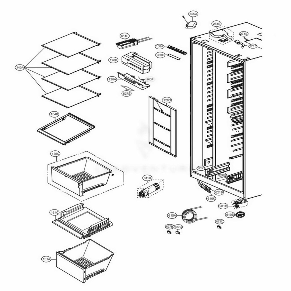 Refrigerator Compartment Diagram and Parts List for 51839 AWBCSE1 LG Refrigerator