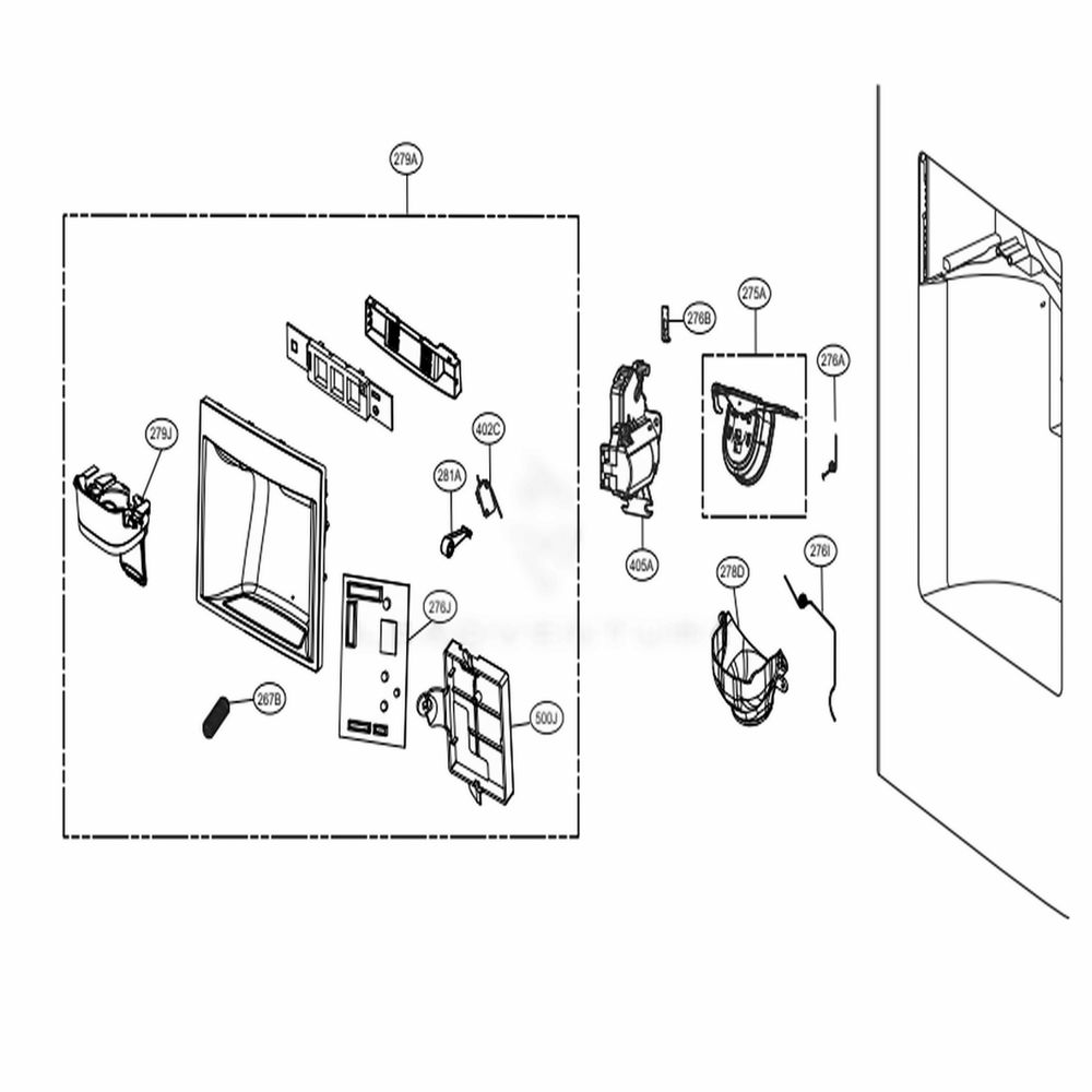 Dispenser Parts Diagram and Parts List for 73153 ASTCSE0 LG Refrigerator