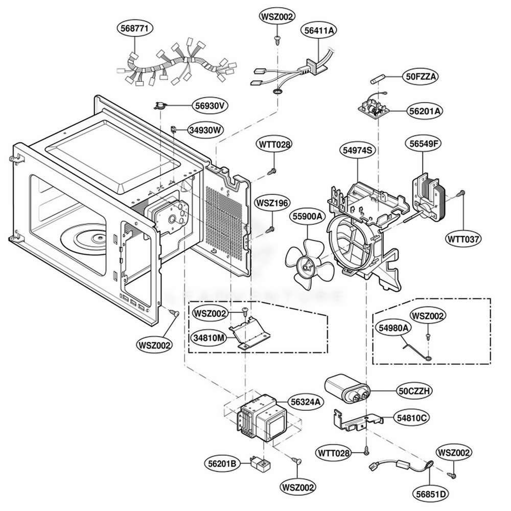 Interior Parts Diagram and Parts List for 87138 ABSESEC LG Range