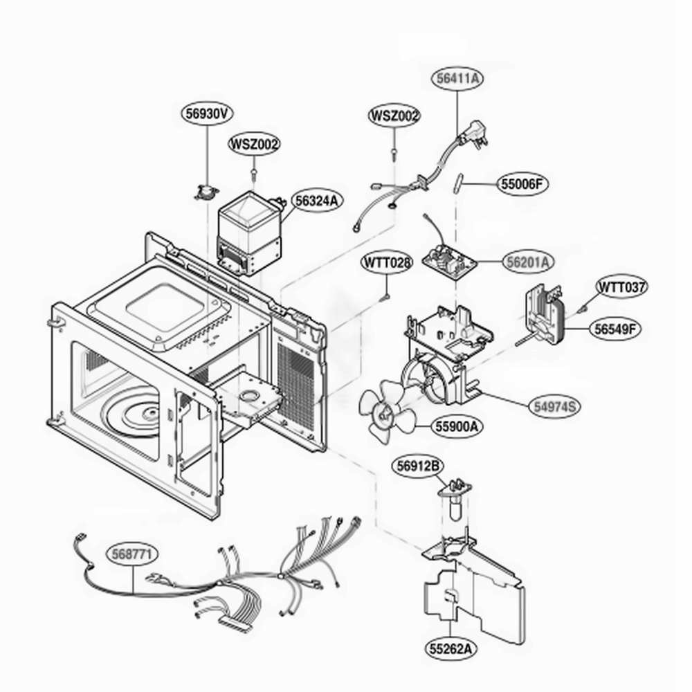 Interior Parts 2 Diagram and Parts List for MA6511W CWHEGSE LG Wall Oven