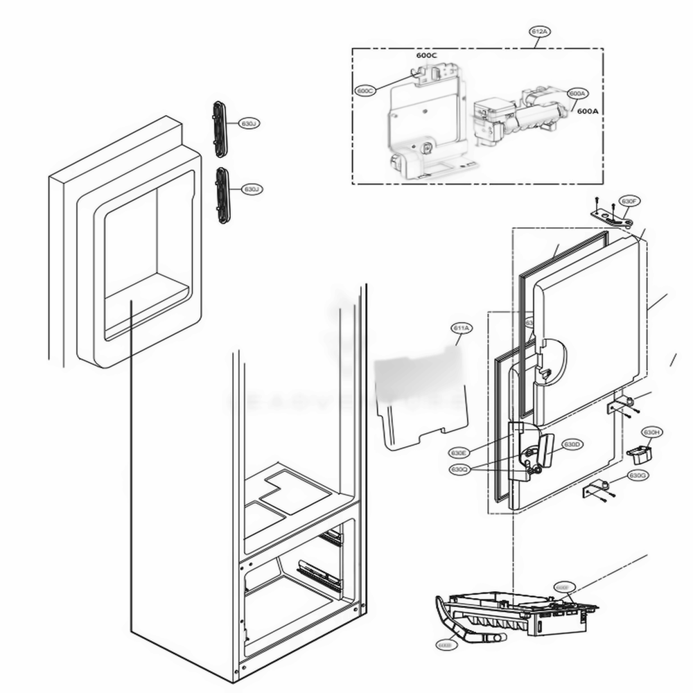Ice Maker And Ice Bin Parts Diagram and Parts List for LFXS26596M AMTCNA0 LG Refrigerator