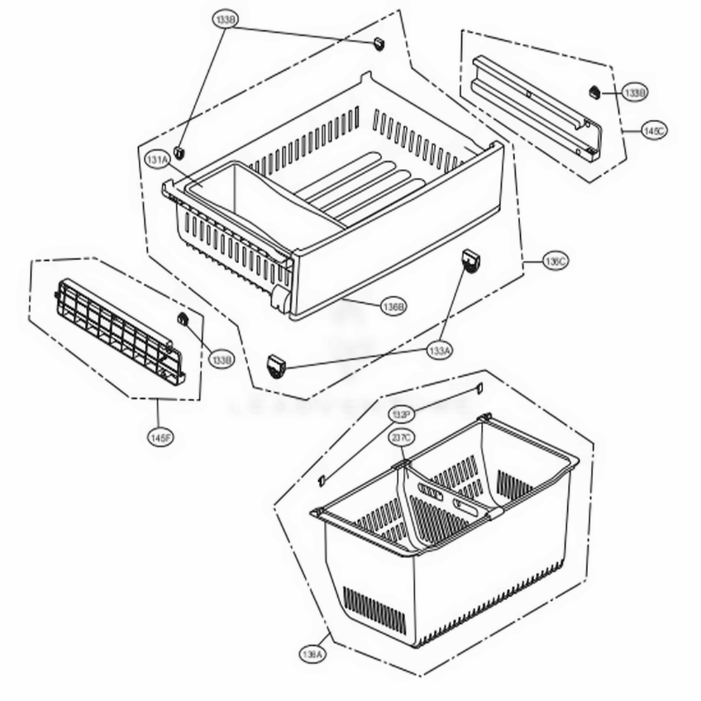 Freezer Parts Diagram and Parts List for 71053 ASTCSE4 LG Refrigerator