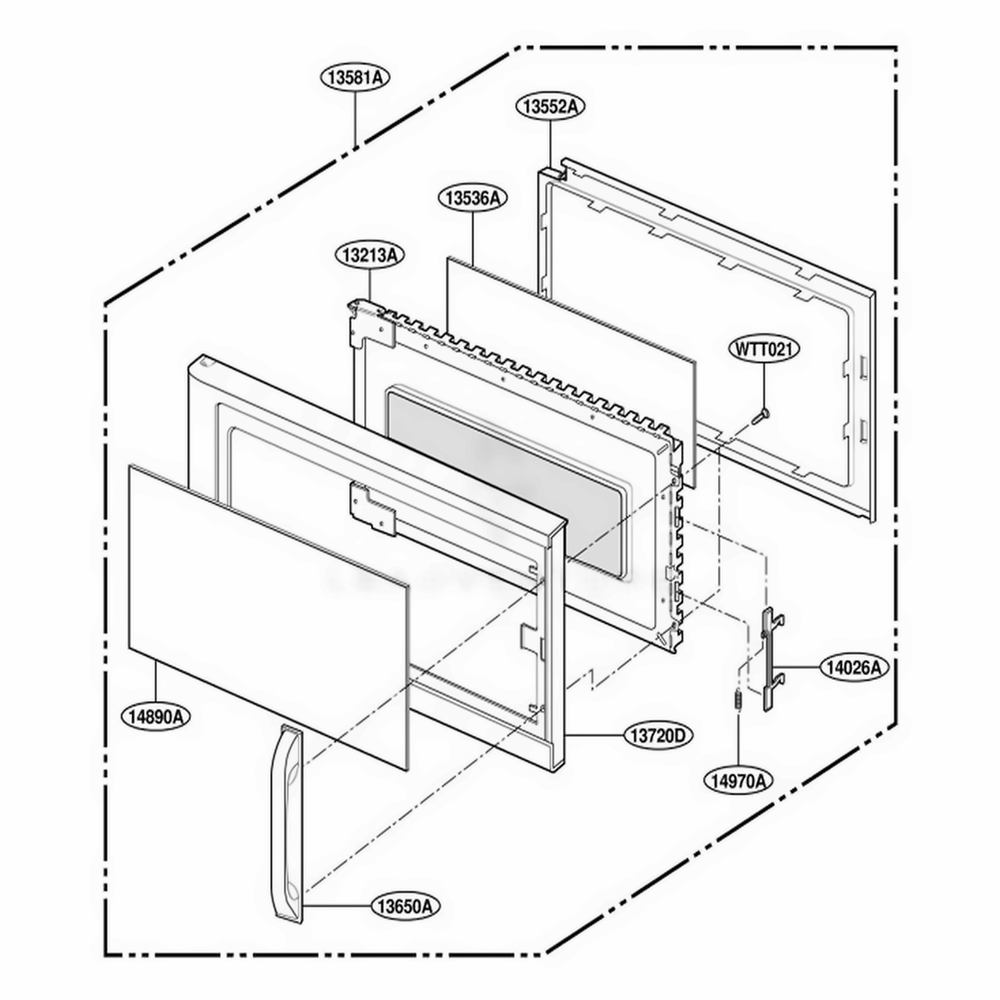Door Parts Diagram and Parts List for MH6150XHT1 B6EWRP LG Range