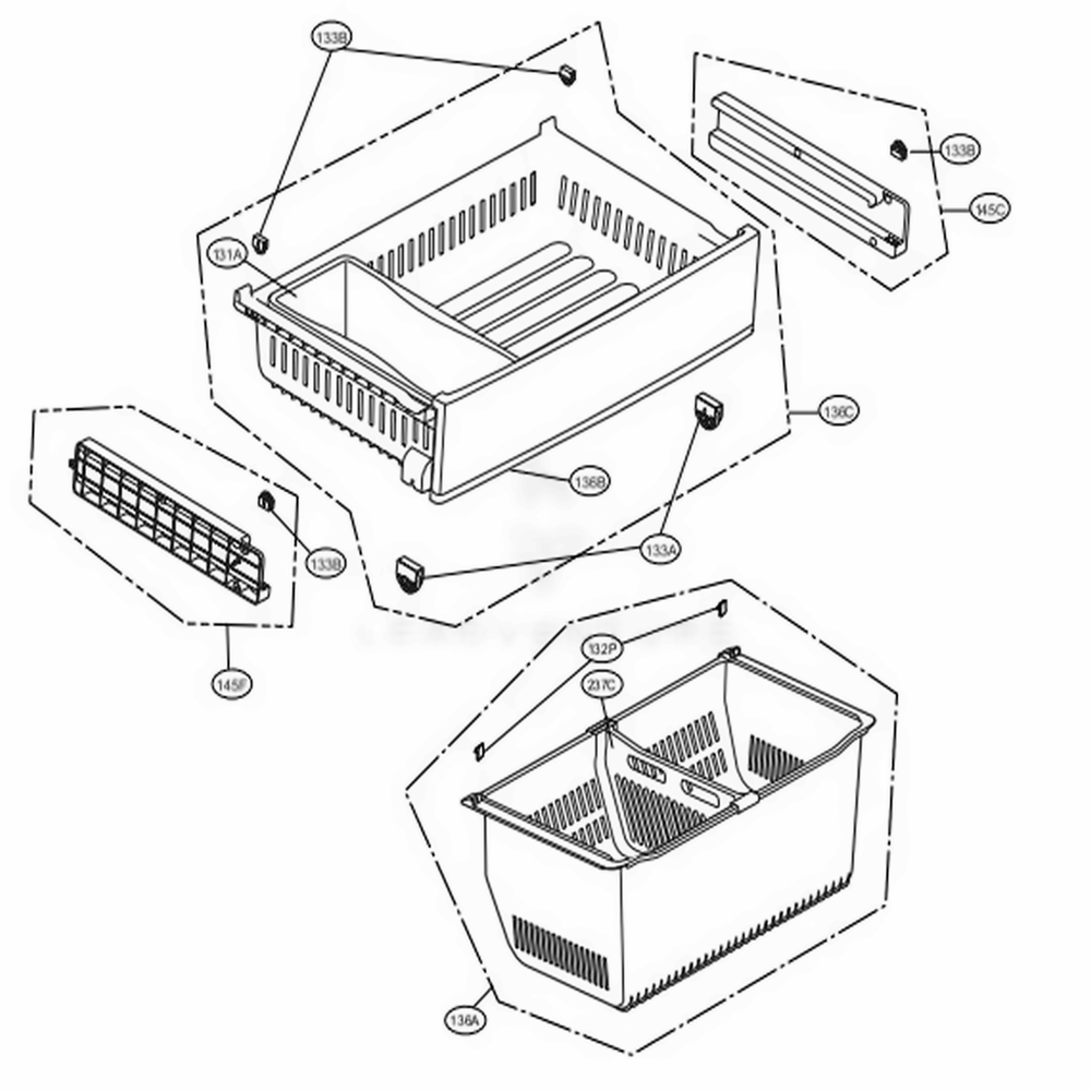 Freezer Parts Diagram and Parts List for 71054 ABICSE3 LG Refrigerator