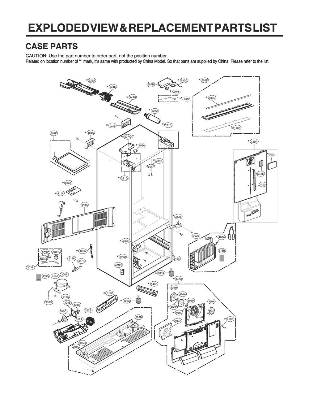 Case Parts Diagram and Parts List for GR-L288NSXM ASTCNA4 LG Refrigerator