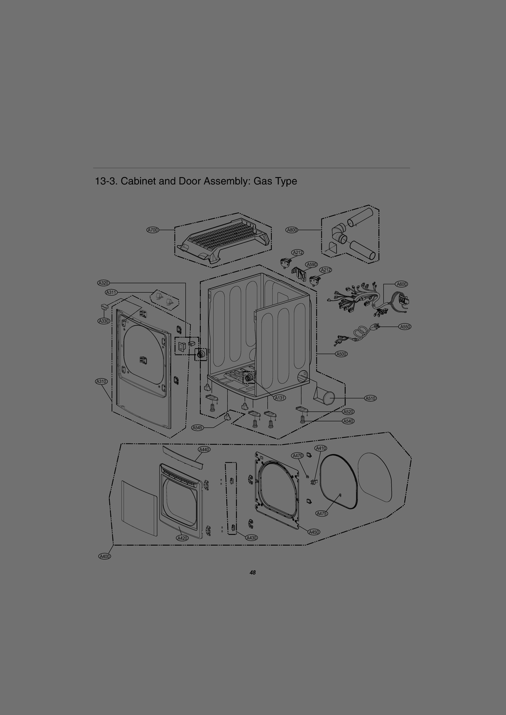 Cabinet And Door Assembly Diagram and Parts List for RN1380ES ASSEEUS LG Dryer